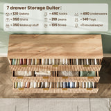 TROJM 54'' Wide 7 Drawers Dresser for Bedroom,Modern Fluted Vertical Chest with Rounded Corners,Fluted Dresser for Living Room,Hallway, Natural Wood TROJM