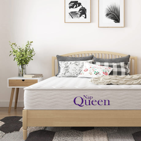 NapQueen 8 Inch Innerspring Queen Size Medium Firm Memory Foam Mattress, Bed in a Box,White NapQueen