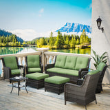 Joyside Wicker Patio Furniture Sets 8 Piece Set with 3-Seat Sofa, 2 Swivel Rocking Armchairs, 2 Armchairs, 2 Ottoman and 1 Side Table Wicker Outdoor Conversation Set(Brown Mixed Gray/Green) Joyside