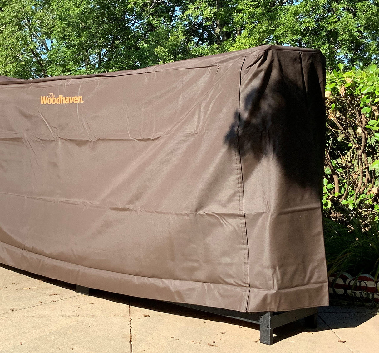 Woodhaven 12 Foot Waterproof Full Cover - Covers 3/4 Cord Outdoor Firewood Rack - Reinforced Vinyl With Velcro Straps - Keeps Logs Dry (Brown) Woodhaven