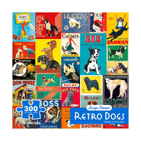 Re-marks Retro Dogs Puzzle, 300-Piece Jigsaw Puzzle for All Ages Re-Marks