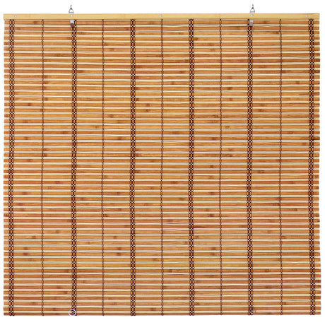 ORIENTAL Furniture Burnt Bamboo Cordless Window Shade - Two-Tone Honey 72" W Red Lantern