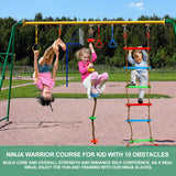 Kawuneeche Ninja Warrior Obstacle Course Kit for Kids Ninja Slackline with 10 Accessories Monkey Bars, Ladder, Climbing Rope, Gym Rings, Swing, Monkey Fist for Backyard Training Equipment Kawuneeche