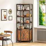 IRONCK Bookshelves 5 Tiers, Corner Bookshelf with Baffles, Bookcase and Bookshelf with Doors, Industrial Display Bookshelves for Living Room, Kitchen IRONCK