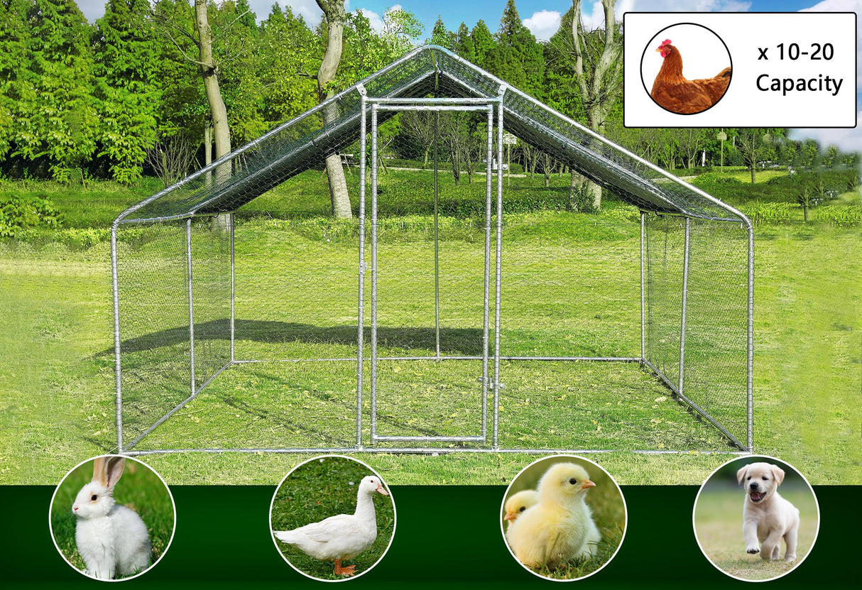 Betterhood Large Metal Chicken Coop Upgrade Tri-Supporting Wire Mesh Chicken Run,Chicken Pen with Water-Resident and Anti-UV Cover,Duck Rabbit House Outdoor(10’ W x 13’ L x 6.5’ H) Betterhood