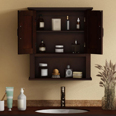 ChooChoo Wood Wall Cabinet with Doors, Medicine Cabinet with Adjustable Shelves Over The Toilet, Rustic Cabinet Wall Mounted for Bathroom, Kitchen, Living Room, Dark Cherry ChooChoo