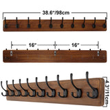 SKOLOO Farmhouse Style Wall Mounted Coat Rack, 38.6'' Pine Solid Wood Coat Hook Hanger - 10 Hooks for Hanging Clothes Robes Towels Coats SKOLOO