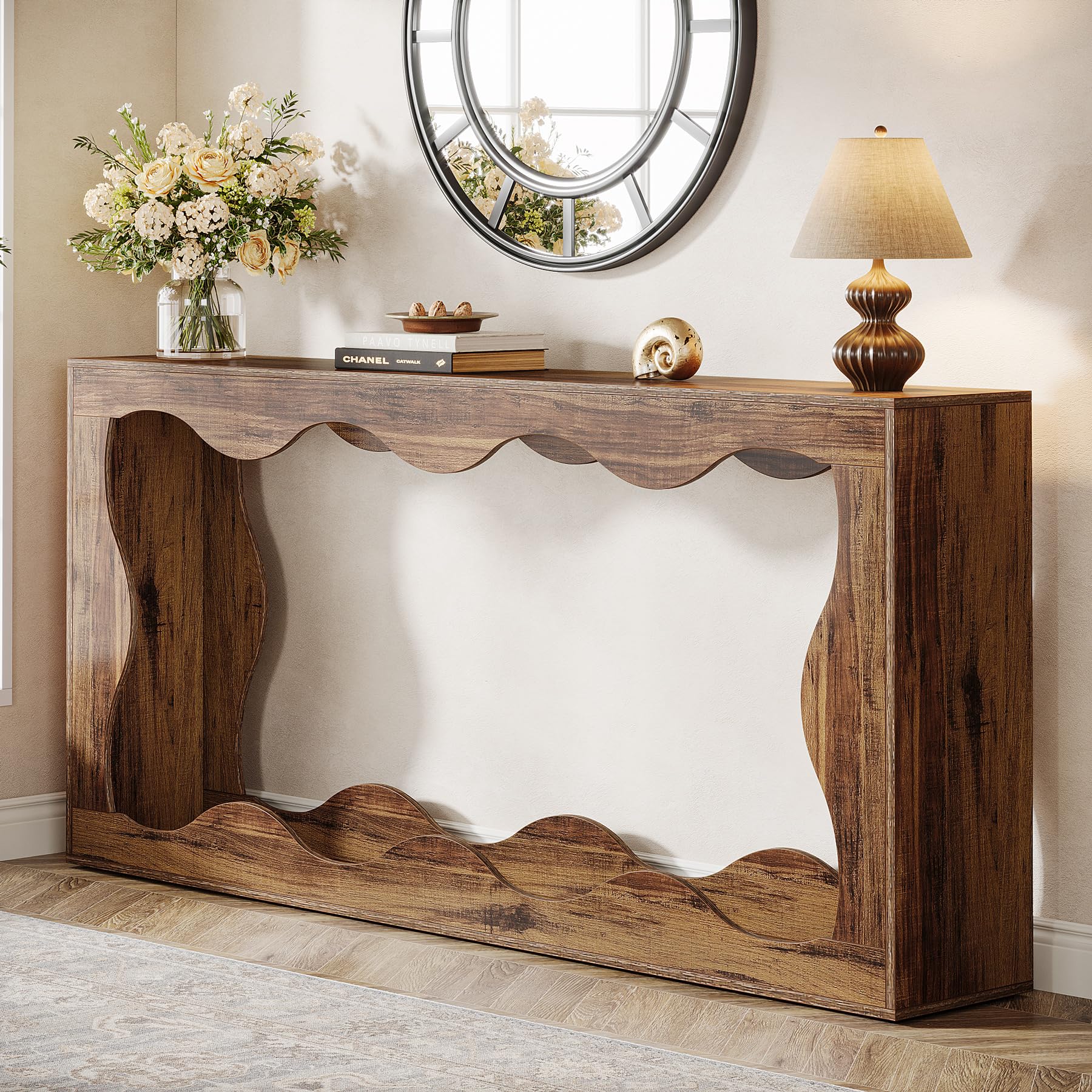 Tribesigns 63 Inches Farmhouse Console Table with Storage, Couch Table Behind Sofa, Long Entryway Table, Sofa Console Table, Narrow Console Table, Hallway Table for entryway Living Room, Brow - WoodArtSupply