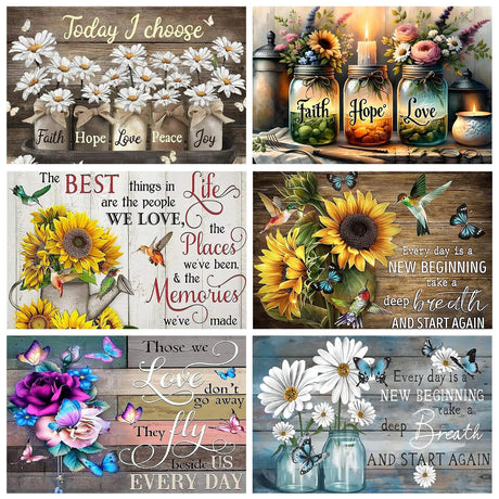 6 Pack Inspirational Diamond Painting Kits for Adults, Diamond Art Kits for Adults, DIY 5D Diamond Painting Kits for Beginners Home Wall Decor 12x16inch Mandun