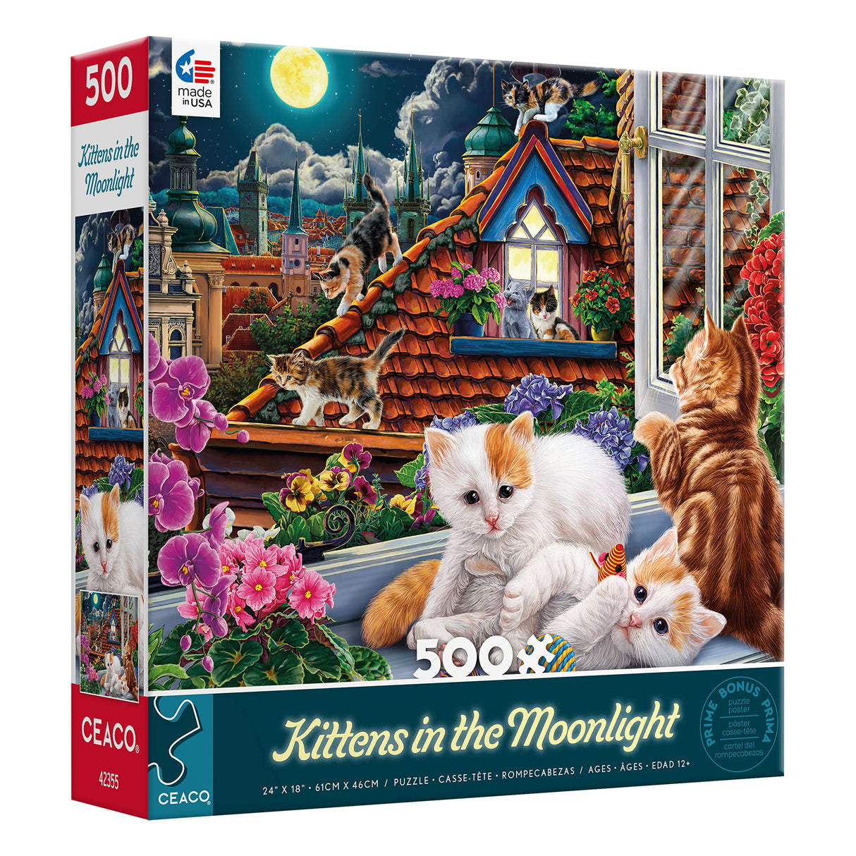 Ceaco - Harmony - Image World - Kittens in The Moonlight - 500 Piece Jigsaw Puzzle Ceaco