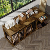 KIGOTY Furniture Style Dog Crate with Storage, 71 Inch Double Dog Crate for 2 Dogs, Wooden Large Dog Kennel with Drawers,Tilt Out Trash Cabinet,Divider and Sliding Doors (Rustic Brown) KIGOTY