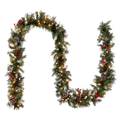National Tree Company Pre-Lit Artificial Christmas Garland, Green, Frosted Berry, White Lights, Decorated with Pine Cones, Berry Clusters, Plug In, Christmas Collection, 9 Feet National Tree Company