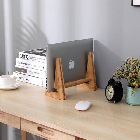 Nuvograin Laptop Stand, Wooden Vertical Laptop Stand for Desk, Bamboo Laptop Stand Compatible with MacBook Air Pro/Dell XPS/Surface pro/HP/Pixelbook/Lenovo, More Laptops 13-17.7inch Nuvograin