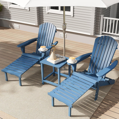 Wooden Outdoor Folding Adirondack Chair with Ottoman, Pre-Assembled BackRest & SeatBoard, Wood Patio Chair for Garden Backyard Porch Pool Deck Firepit