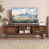Luoxiao TV Stand for 60 Inch TV, Mid Century Modern Entertainment Center with Storage Boho Television Stand with Shelves and Grille Sliding Doors Wood Media Console for Living Room, Walnut Luoxiao