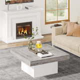 Tribesigns Square LED Coffee Table Grey and White Engineered Wood Coffee Table Low Coffee Table for Living Room Rustic Farmhouse Coffee Table Tribesigns