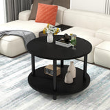 VERFARM 23.6" Round Coffee Table, 2-Tier Small Circle Coffee Table with Storage, Modern Center Accent Table with Metal Frame, Side Table End Table for Small Space, Living Room, Office, Black VERFARM