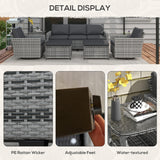 Outsunny 6 Piece Patio Furniture Set with Rattan 3-seater Sofa, Swivel Rocking Chairs, Footstools, Table, Outdoor Conversation Set for Backyard, Lawn and Pool, Mixed Gray Outsunny