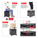 dbest products Quik Cart Collapsible Rolling Crate on Wheels for Teachers Tote Basket 80 lbs Capacity, Made from Heavy Duty Plastic Used as a Seat, Black dbest products