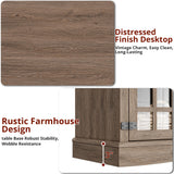 IRONCK Farmhouse TV Stand for 65 Inch TV, 32“Tall Entertainment Center with Power Outlets, Rustic TV Cabinet with Glass Door Media Console, TV Console for Living Room, Light Rustic Oak IRONCK