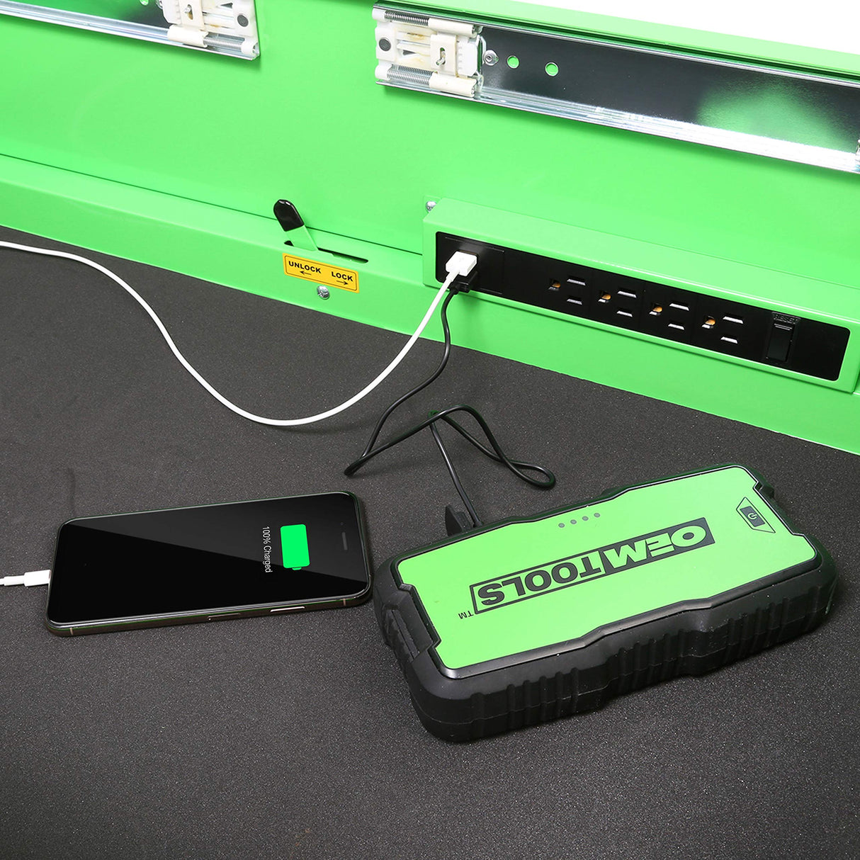 OEMTOOLS 24731 Automotive Rolling Tool Cart with Drawers, 3 Drawer Mechanics Rolling Tool Chest, Secure Locking System, Integrated Power Strip, Heavy Duty Steel Construction OEMTOOLS