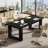 Tribesigns Conference Table, Modern Office Meeting Table, 5 ft Conference Room Table with Solid Wooden Base, Large Rectangular Business Furniture Seminar for Boardroom (1, Black) Tribesigns