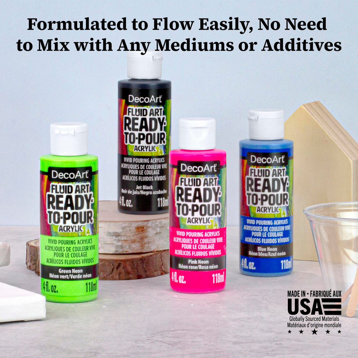 DecoArt Paint Pouring Kit, Neon Blast Colors, Fluid Art Ready to Pour Paints, Use on Canvas, Wood and More! 6 pack Set DecoArt