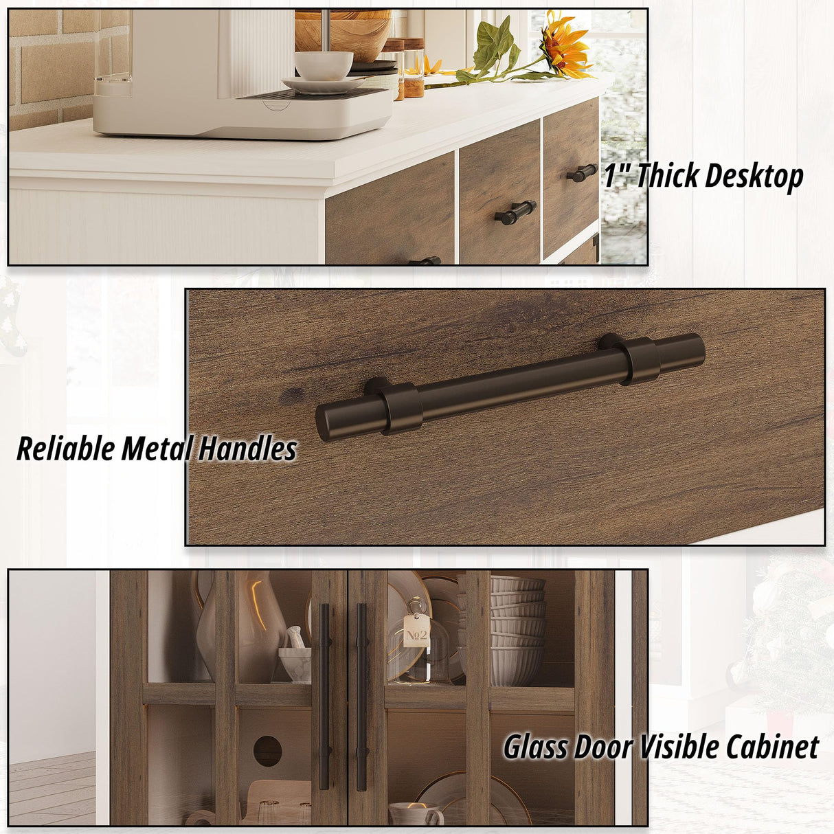 IRONCK Buffet Cabinet with Storage, 55" Large Sideboard Buffet Storage Cabinet with LED Lights, Farmhouse Coffee Bar Wood Liquor Cabinet for Kitchen, Dining Room, White and Oak IRONCK