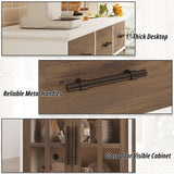 IRONCK Buffet Cabinet with Storage, 55" Large Sideboard Buffet Storage Cabinet with LED Lights, Farmhouse Coffee Bar Wood Liquor Cabinet for Kitchen, Dining Room, White and Oak IRONCK