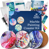 MoonGarden Marble Painting Coaster kit - Marble Painting Kit for Adults - 12 Color Paints, Ceramic Coasters, Bookmark Paper and Cardstock Paper - Relaxing and Creative DIY Activity Moon Garden