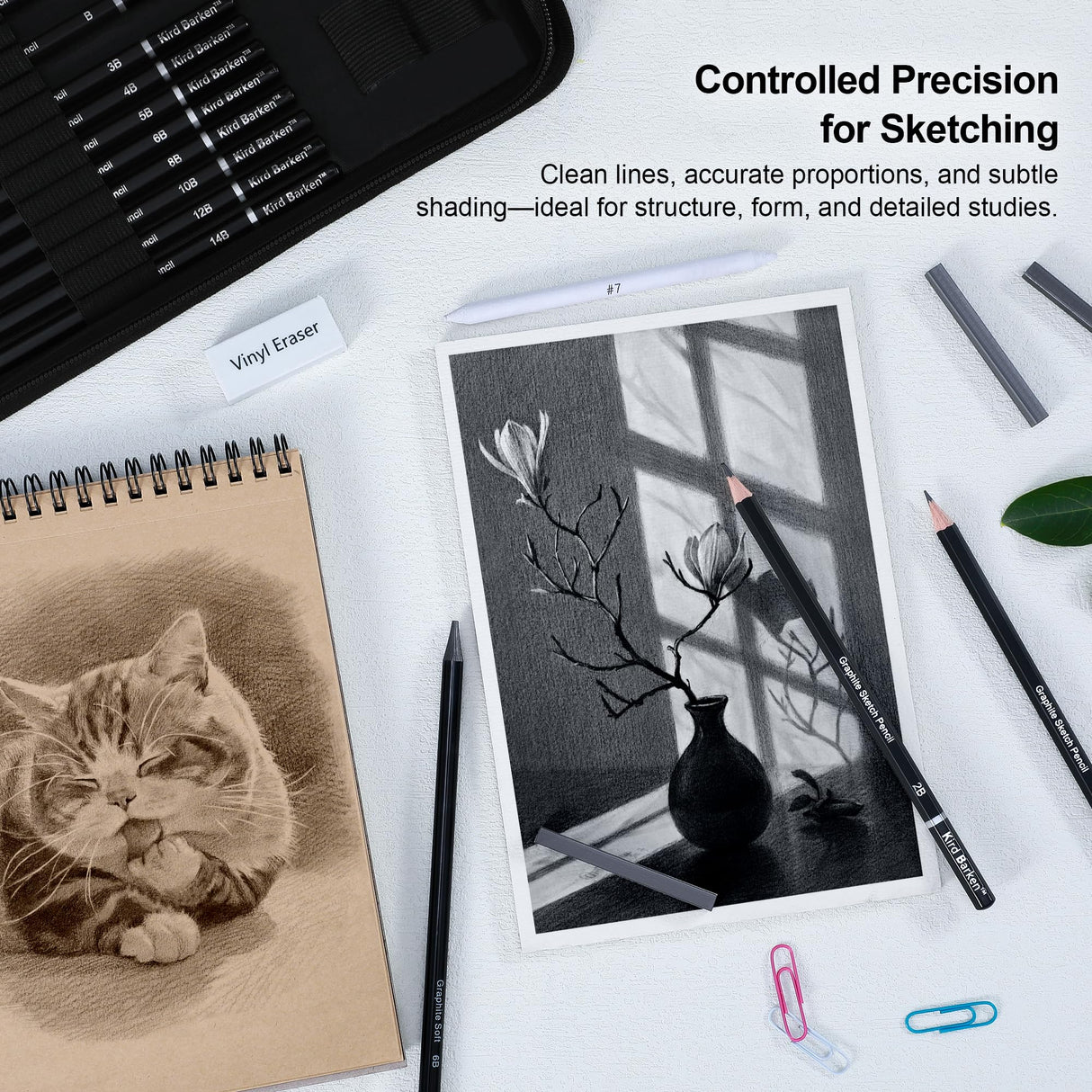 Kird Barken 112 PCS Professional Drawing Set Sketch Kit with 3-Color Sketchbook, Graphite & Charcoal Pencils,Sketching Supplies for Shading & Blending – Ideal for Artists, Adults, Teens & Beginners Kird Barken