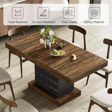 LITTLE TREE 63" Modern Dining Table, Rectangular Dinner Table for 4-6, Farmhouse Kitchen Table, Sturdy Wood Pedestal Base for Kitchen/Dining Room, Rustic Brown & Black LITTLE TREE