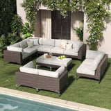 LayinSun 12-Piece Wicker Rattan Patio Furniture Set, Deep Seating Outdoor Modular Sectional Sofa Conversation Set with Thick Cushions for Lawn, Garden LayinSun