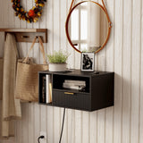 Veegle Black Floating Nightstand with Charging Station and LED Lights,Black Veegle