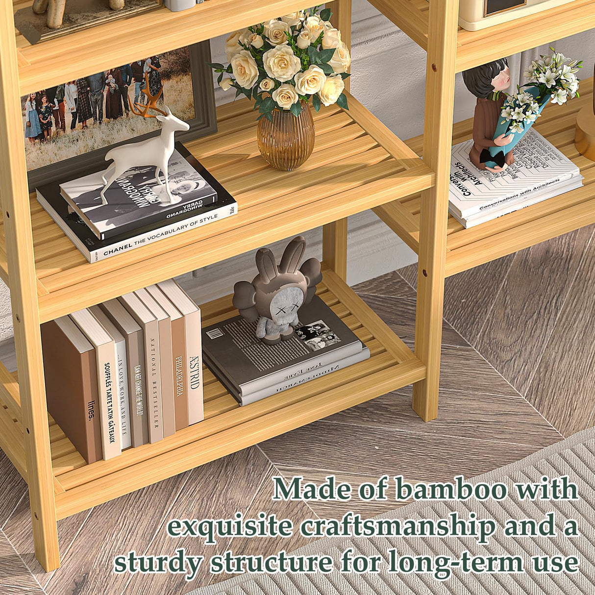 Homykic Double Wide Bamboo Bookshelf, 6-Tier Large Open Bookcase with 12 Display Shelves, 6ft Tall Freestanding Book Shelf for Home Office, Bedroom, Living Room, Plants, Natural Homykic