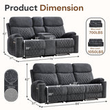 HAOMARKETS 2-Piece Power Recliner Sofa Set with Charging Port, Include 2-Seater Loveseat Reclining Couch with Hidden Storage and Cup Holders and 3-Seater Recliner Couch for Living Room, Dark Grey HAOMARKETS