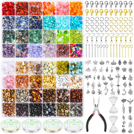 PAXCOO 2278Pcs Crystal Beads for Jewelry Making Supplies, 48 Colors Ring Making Kit Crystals Jewelry Making Kit for Adults Bracelet Earring Necklace Making PAXCOO