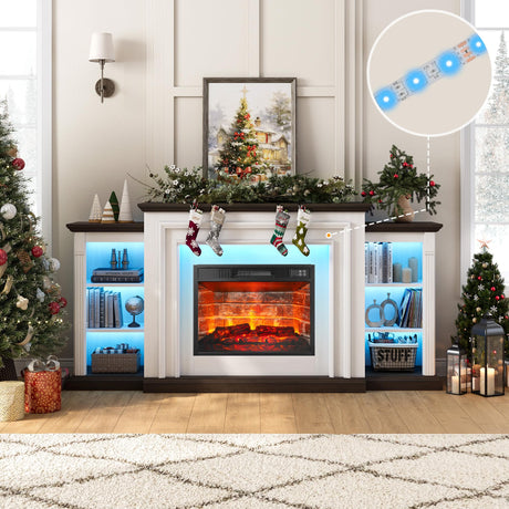 72" LED Electric Fireplace with Mantel, Fireplace TV Stand for 80 Inch TV, Entertainment Center with 23'' Red Brick Fireplace, Delicate Three-Dimensional Molding with Remote Control for Living Room BOSHIRO