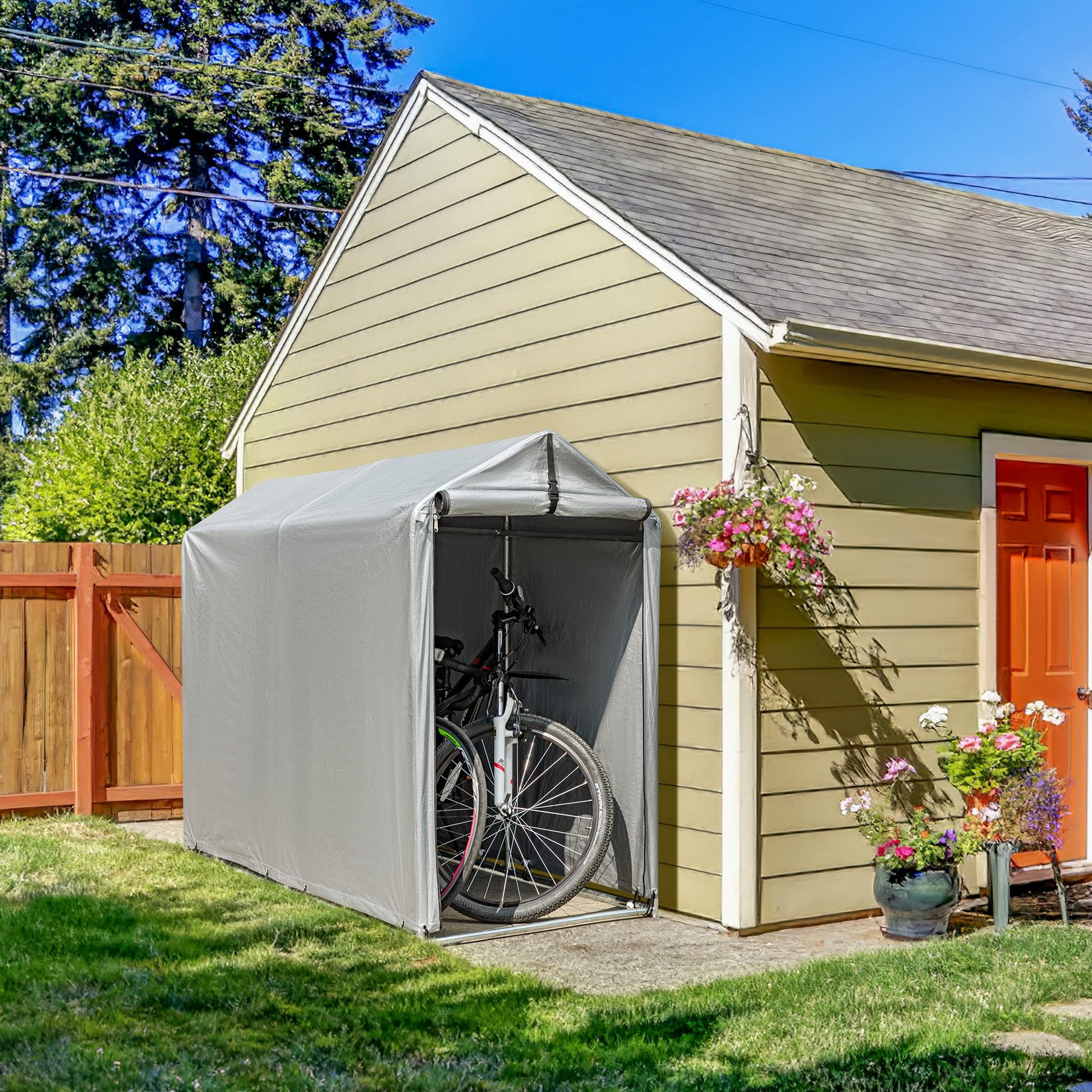 Flamaker Storage Shed 6' x 3' Metal Frame Outdoor Waterproof Carport Shelter with Rollup & Zipper Door Garage Tent for Bike, Motorcycle, Firewood - WoodArtSupply