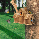 MIXUMON Bird Houses for Outside, Outdoor 3 Hole Bird House Room for 3 Bird Families Bluebird Finch Cardinals Hanging Birdhouse for Garden (Style 1) MIXUMON