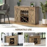 HOMCOM Farmhouse Coffee Bar Cabinet, Wine Cabinet with 3 Drawers, Sideboard Buffet Cabinet with X-Shaped Wine Rack and Stemware Holder, Rustic Oak Grain HOMCOM