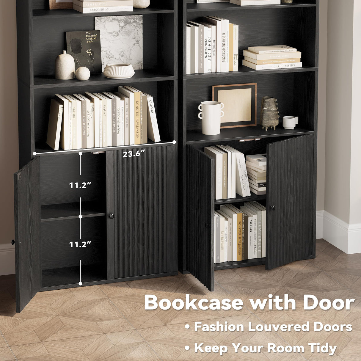 IRONCK Bookcases and Bookshelves with Doors and Storage, 6-Tier Tall Bookshelf, Book Shelf for Home Office, Living Room, Bedroom IRONCK