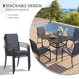 VICLLAX 5 Pieces Patio Dining Set, Outdoor Furniture Set Includes 1 Square Outdoor Table and 4 Stackable Patio Sling Chairs, Black Tabletop and Grey Fabric VICLLAX