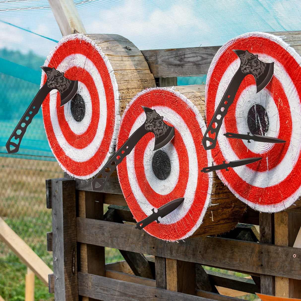 Throwing Stars, Throwing Axes and Tomahawks 3 Pack Set with Bottle Opener and Nylon Sheath, 10in Axe Throwing Game for Backyard Competition and Recreation OYEAL