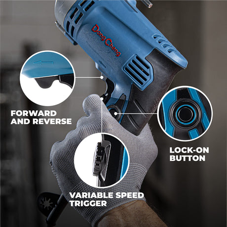 DongCheng Hammer Drill 6A,1/2 Inch Keyed Chuck, 0-3000 RPM/45000 BPM Impact Drill with 15PCS Drilling Bits for Concrete，Metal & Wood, DZJ05-13 Dong Cheng