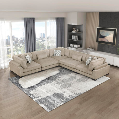 Lexicon Modular Sectional Sofa, Textured Microfiber Oversized Sectional Sofa, 8 Pillows, Adjustable Back and Armrests, Removable Back Cushion Cover, L Shape Couch, 5 Seater, Beige Lexicon