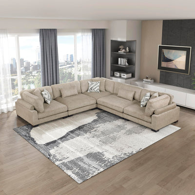 Lexicon Modular Sectional Sofa, Textured Microfiber Oversized Sectional Sofa, 8 Pillows, Adjustable Back and Armrests, Removable Back Cushion Cover, L Shape Couch, 5 Seater, Beige