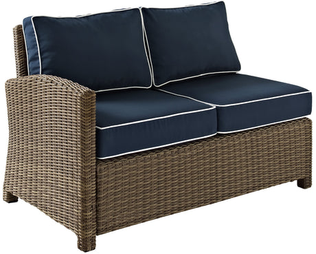 Crosley Furniture Bradenton Outdoor Sectional Left Side Loveseat, 2-Person Wicker Patio Couch for Deck, Brown with Navy Cushions Crosley Furniture
