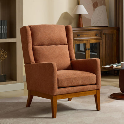 Setawix Fabric Accent Arm Chair,Solid Wood Upholstered Wingback Armchair,Armed Side Chair with Highback,Mid Century Modern Single Sofa Chair for Living Room,Bedroom,Office (Dark Orange, 1PC)
