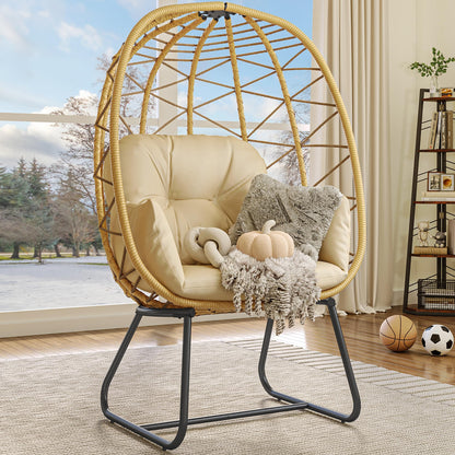 YITAHOME Egg Chair with Stand Outdoor Indoor Egg Lounge Chair with Cushion Wicker Chair PE Rattan Chair Included for Patio, Garden, Backyard, Porch, Beige